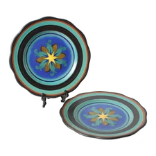 Set of Two Decorative Plates | Gouda Holland | Abstract Floral Motif | 1950-1960