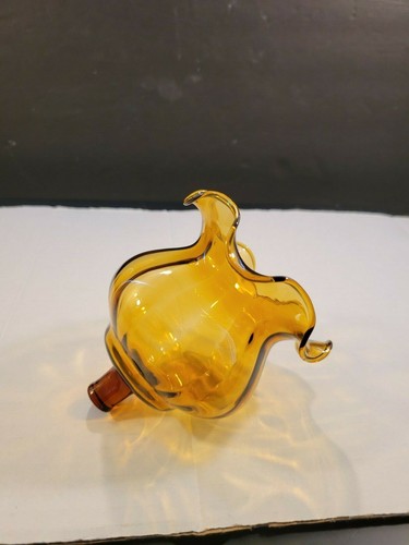 Vintage Amber Glass Short Peg Votive Candle Holder Sconce Ruffle Rim 4.25" - Picture 7 of 9