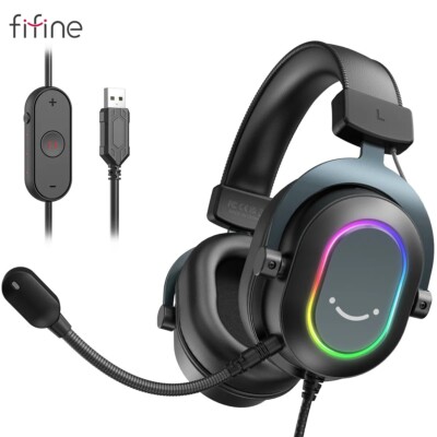 Fifine Dynamic RGB Gaming Headset 7.1 Surround Sound PC PS4 PS5 3 EQ