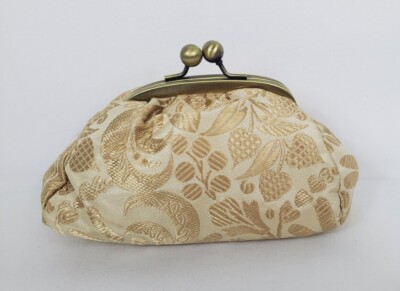 TALBOTS Cosmetic Bag Gold Brocade Snap Close Viscose and Silk, Small