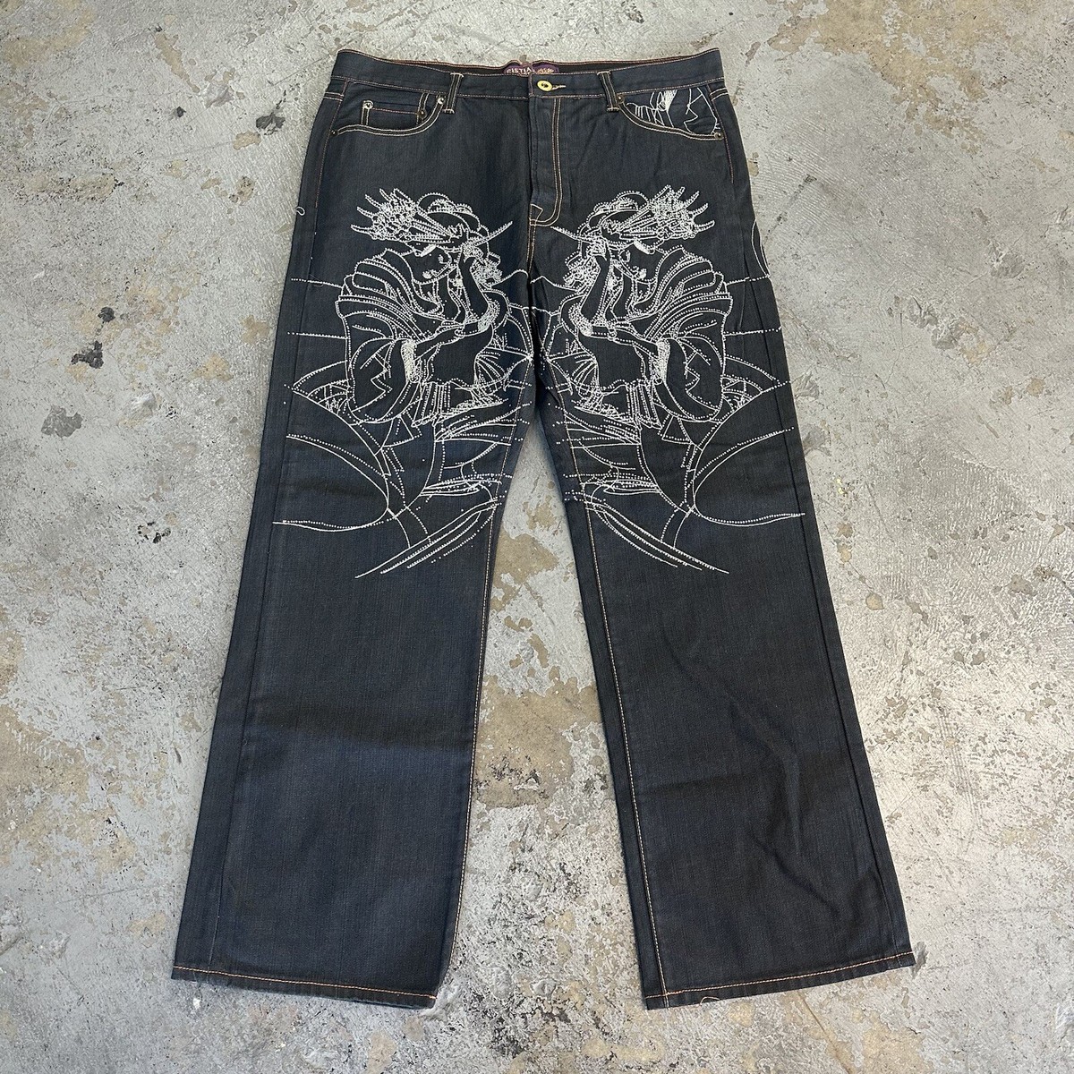 Vintage Y2K Christian Audigier Geisha Black Baggy Denim Vintage Y2K Christian Audigier Geisha Black Baggy Denim
