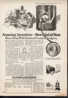 Vintage advertising print OLIVER Oil Gas Burner Home Heat amazing 1923 art ad