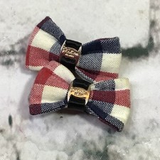 Vintage Barrettes Clip Bows Blue Red Gingham Plaid Lot Of 2 Fashion Paris