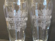 MICHELOB Specialty ALES & LAGER Set of 2 ETCHED BEER Glasses Tapered Flat Bottom