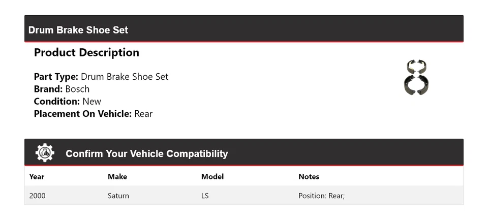 Juego de zapatas de freno de tambor traseras para Saturn LS 2000 Bosch Foto 2 de 4