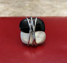 MOTHER OF PEARL ONYX 925 STERLING SILVER LADY RING Size 6,5-7 1 x1