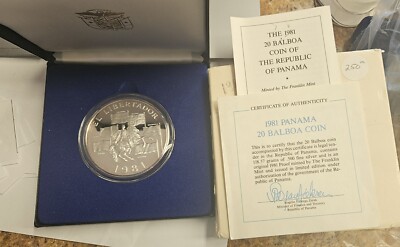 1981 Panama 20 Balboas Silver The Liberator Proof Commemorative .500 Fine