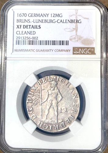 1670 German States Brunswick Luneburg Wildman 1/3 Taler, 12 MG NGC XF Germany