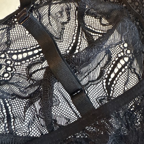 Hale Bob Los Angeles Whimsy Black Lace Floral Ruffle Boho Bralette Medium - Picture 6 of 10