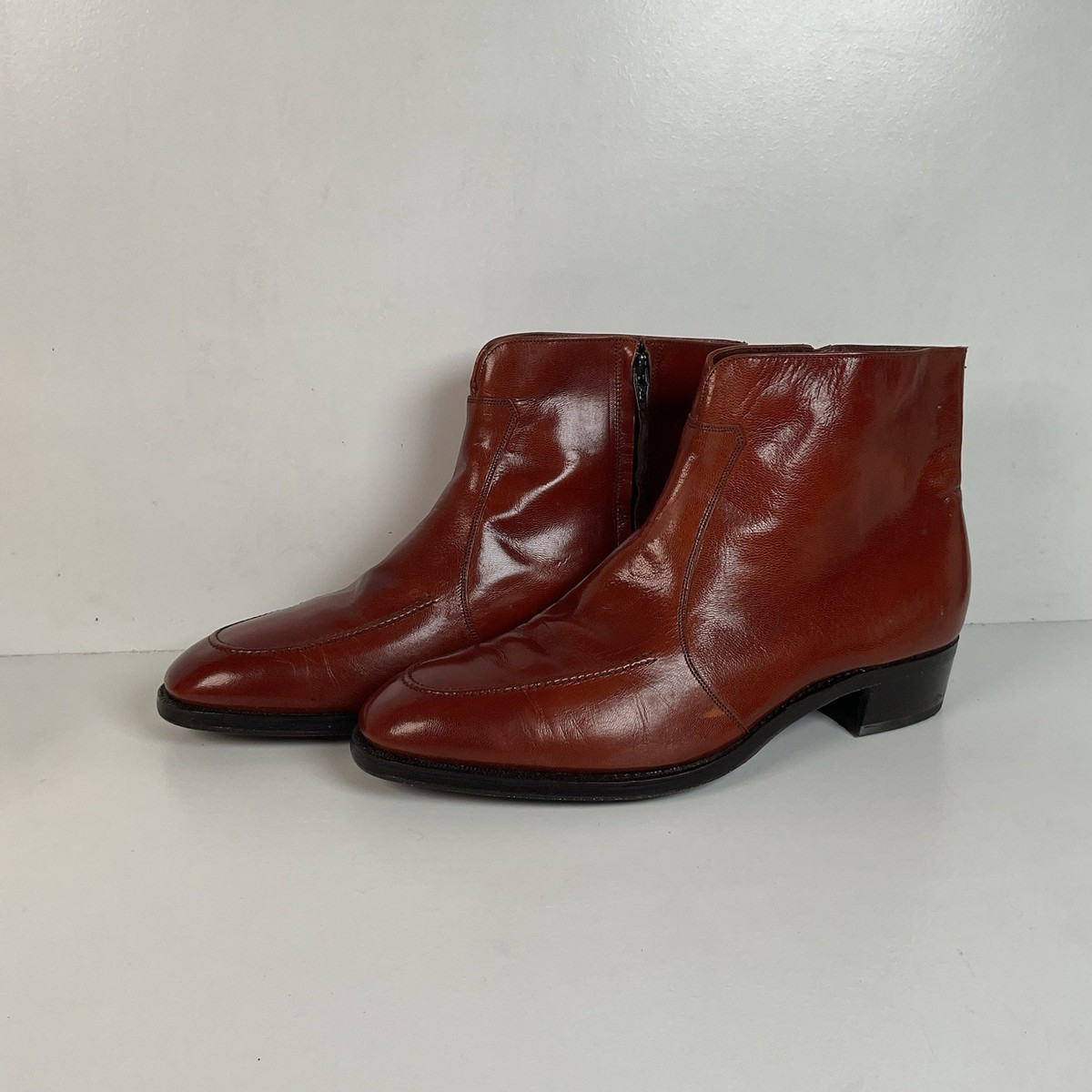 1970s Florsheim Burnished Brown Beetle Boots 11 D Chelsea 