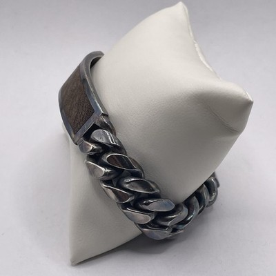 Vintage IDブレスレット versani シルバー925 スターリング Sterling Silver 925 Versani 9in ID Name Plate Wood Bracelet (100g