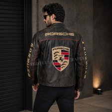 Vintage Porsche Style Racing Leather Jacket D...
