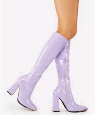 Womens Size US 6 Lilac Patent Knee High Boots Retro Daphne Costume Public Desire