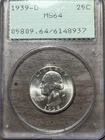 1939-D Washington Quarter PCGS MS64 Rattler OGH Old Green Holder