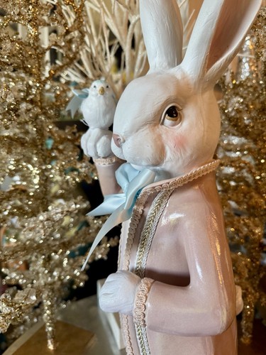 Martha Stewart hellrosa Samt Hase mit Vogel 19 cm groß NEU - Bild 10 von 22