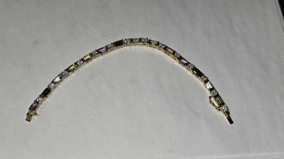 Sterling Silver Multiple Gemstone Tennis Bracelet Topez Peridot Ect 7in Long - Image 3 of 4