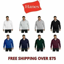 Hanes Mens Full Zip Hoodie Zipper Hood Sweatshirt Side Pockets S-3XL P180
