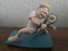 Tennis Player Resin Figurine, White, Blue, Yellow, Sports Collectible