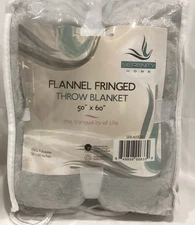 Serenity Home Flannel Fringed Throw Soft Essentials 50”x 60” Soft Gray Color NEW