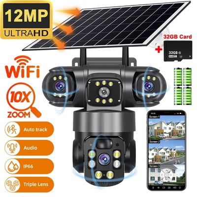 3 Lens Camara De Seguridad Solar Inalambricas Para Exterior Con Vision Nocturna