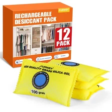 100g (12 Packs) Rechargeable Desiccant Packs for Storage, Color Indicating Si...