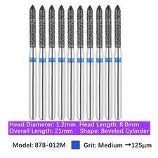 Vakker Dental Bevel Cylinder FG Diamond Burs 878-012M Medium Grit 10/pk