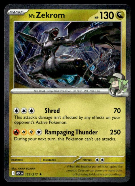 N's Zekrom Holo Rare ME: Ascended Heroes 155/217 NM