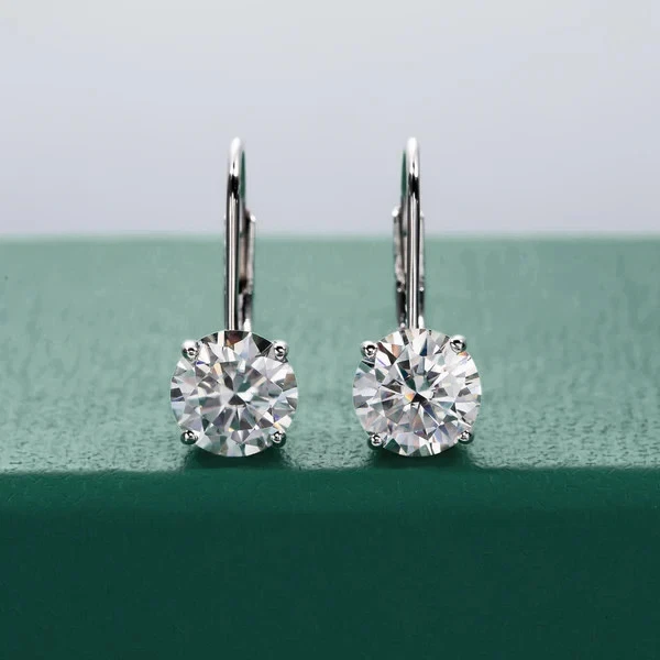 3 CTW Round Cut VVS1 Moissanite Lever Back Drop Earring 14K White Gold Plated - Image 2 of 4