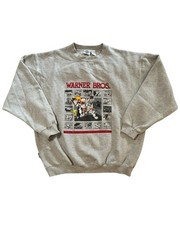 Vintage 90s Looney Tunes Sweatshirt XL Warner Bros Cartoon Collage Gray Acme