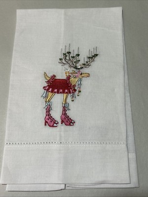 Patience Brewster Reindeer Dash Away Donner Christmas Guest Bar Hand Tea Towel