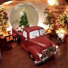 TJmaxx Red Truck with Light Up Snow Globe (8” L)