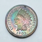 1903 Indian Head Cent Penny Uncirculated Full Liberty & Diamonds Rainbow Toning