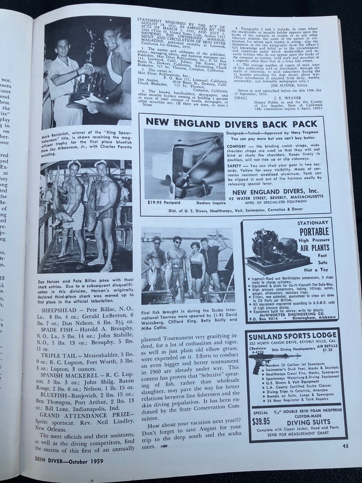 Vintage Skin Diver Magazine October 1959 eBay