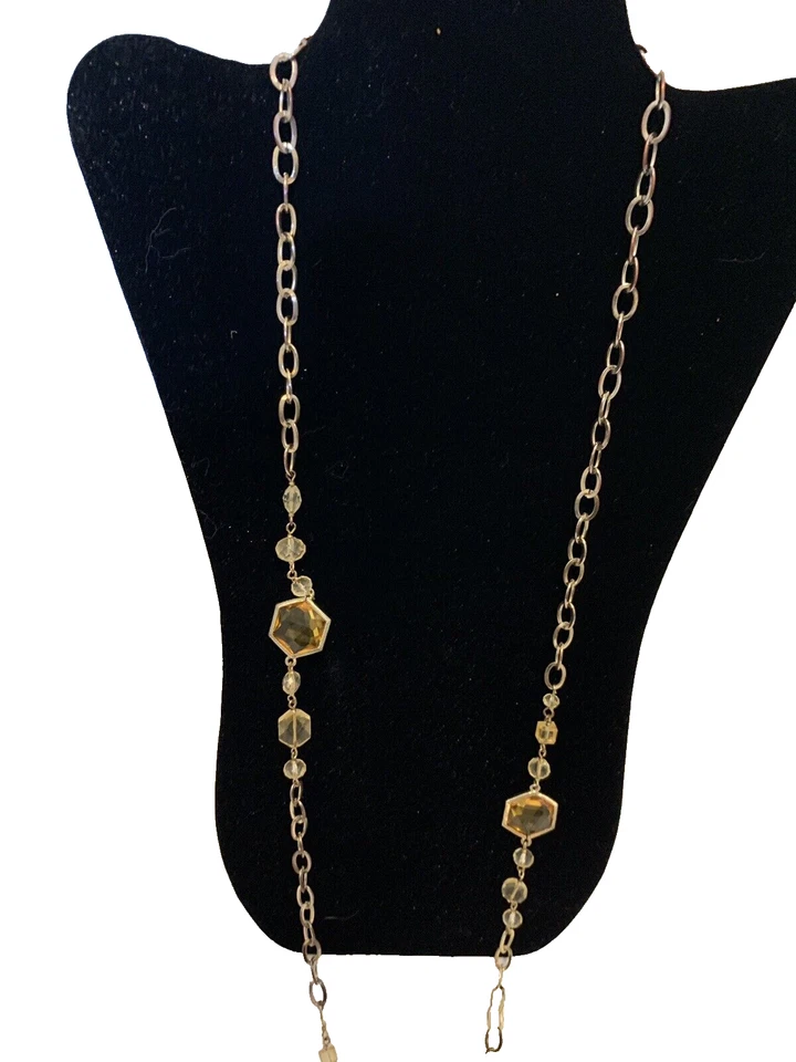 Dana Kellin for Target Beaded Gold Tone Station Chain Necklace Yellow Crystals - Image 4 of 4