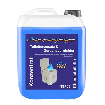 NIKYS SANITÄRFLÜSSIGKEIT NSF03 5L Sanitärzusatz/Sanitärflüssigkeit für Campingtoilette Konzentrat Gel Spültank