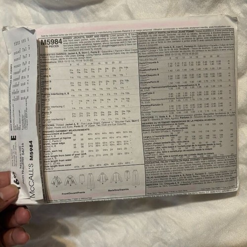 MCCALL'S M5984 Palmer/Pletsch The Perfect Wardrobe Pattern 8-14 Uncut - Picture 2 of 2