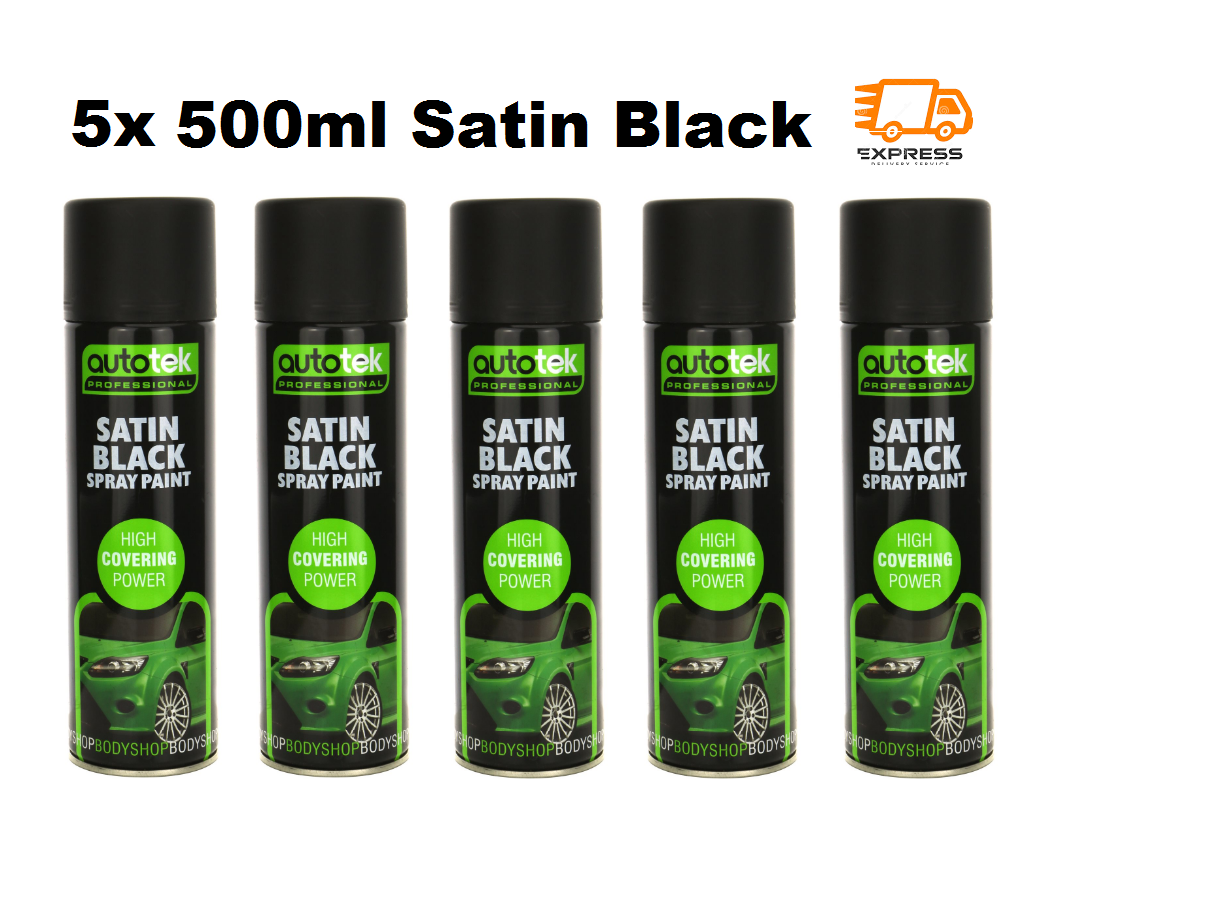 6x AUTOTEK Professional Semi Gloss/Satin Black 500ml Spray Paint High