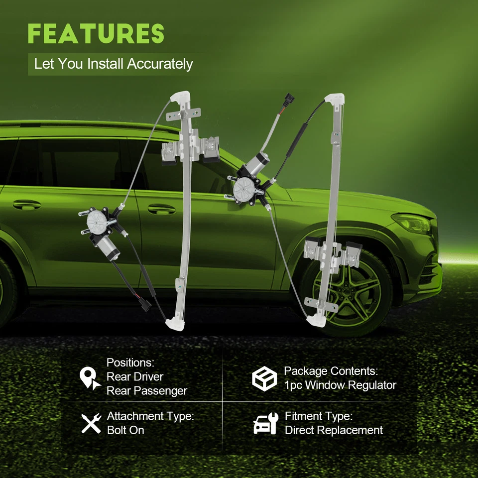 For 2006-2009 Mitsubishi Raider Power Window Regulator Pair Rear With Motor - Image 2 of 4