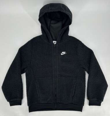 Nike Hoodie Kids XL Sportswear Club Fleece Black Teddy Holiday Crew FJ6019-010