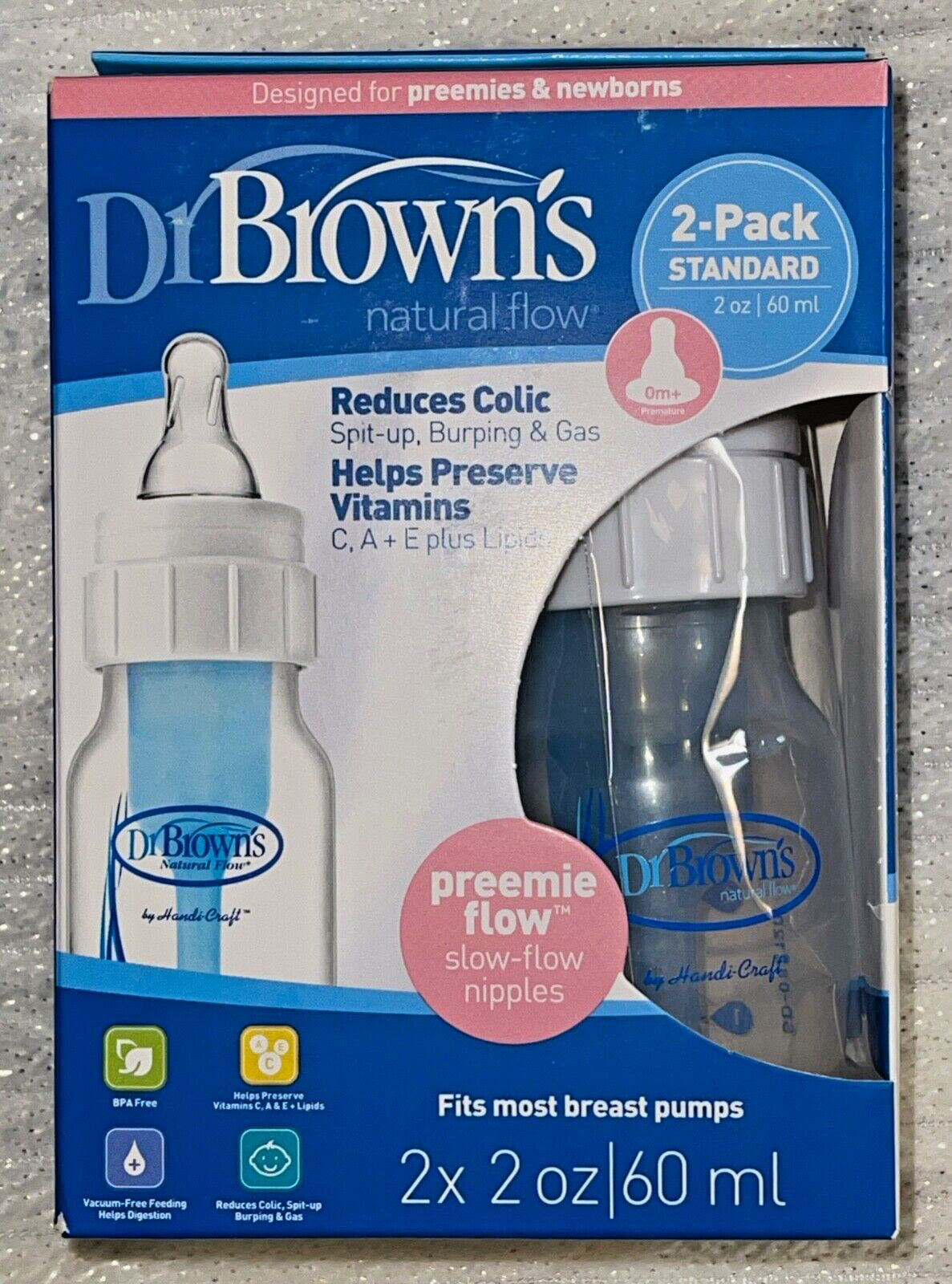 Dr. Brown’s Newborn Preemie Flow 2 oz Bottles Anti-colic 2 Pack New In Box