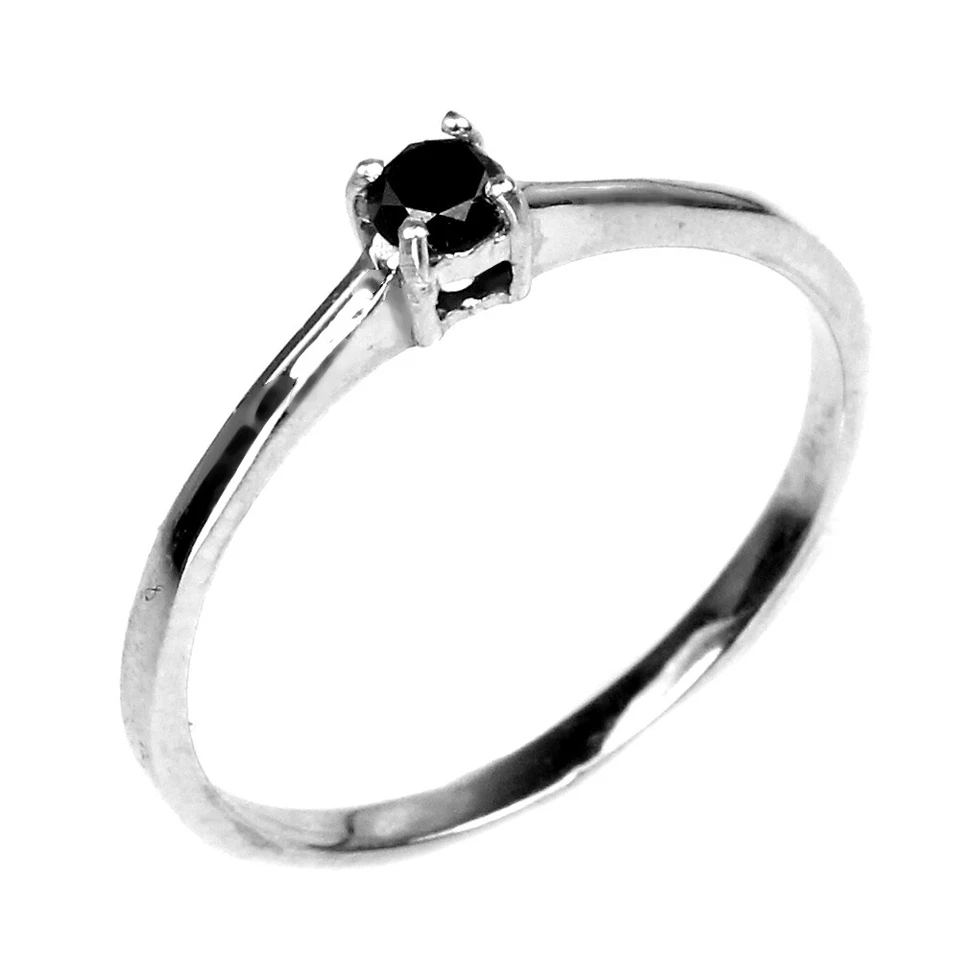 Anillo redondo de plata de ley 925 corte brillante diamante negro 0,16 quilates 3 mm Foto 2 de 4