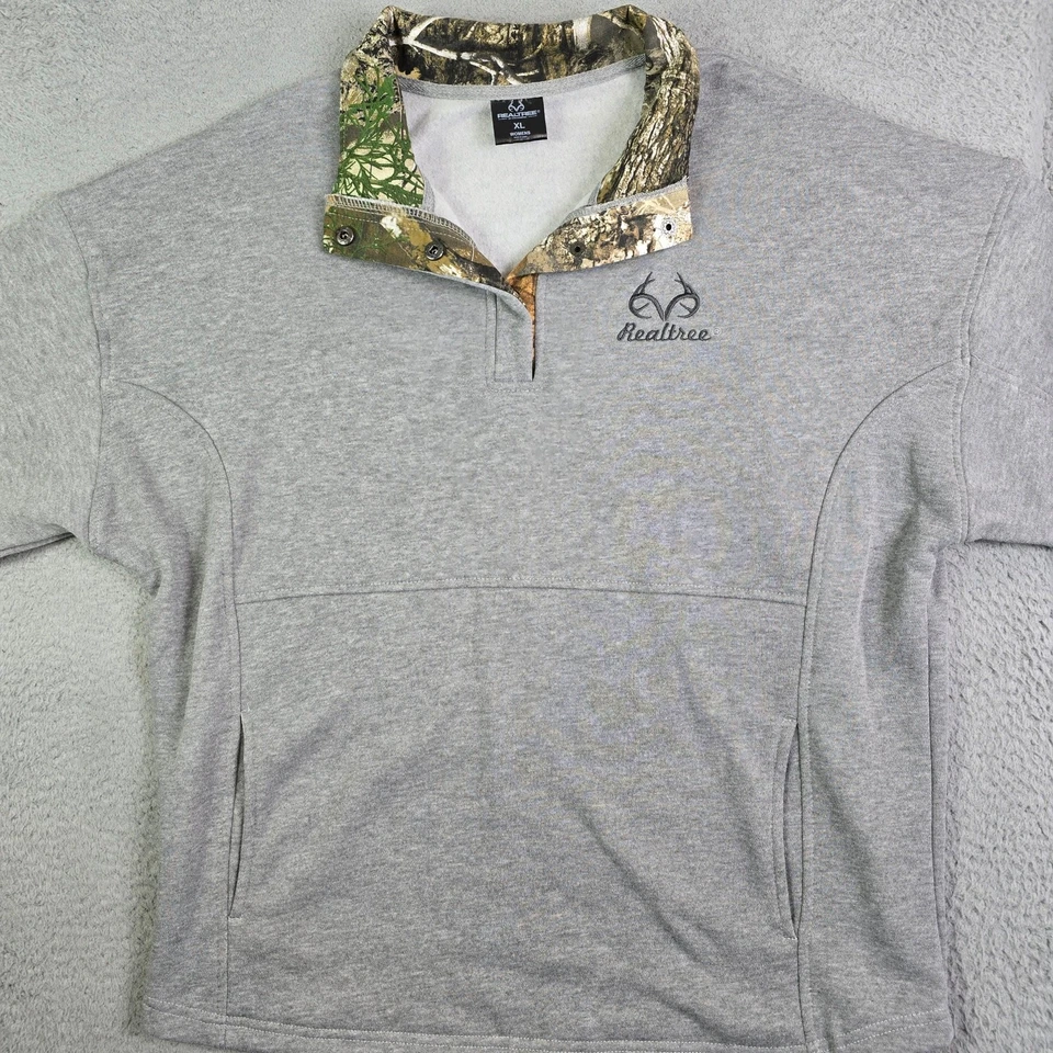 Realtree 1/4 Button Snap Sweatshirt Women's XL Gray Camo Trim Hunting Hunter - Image 3 of 4