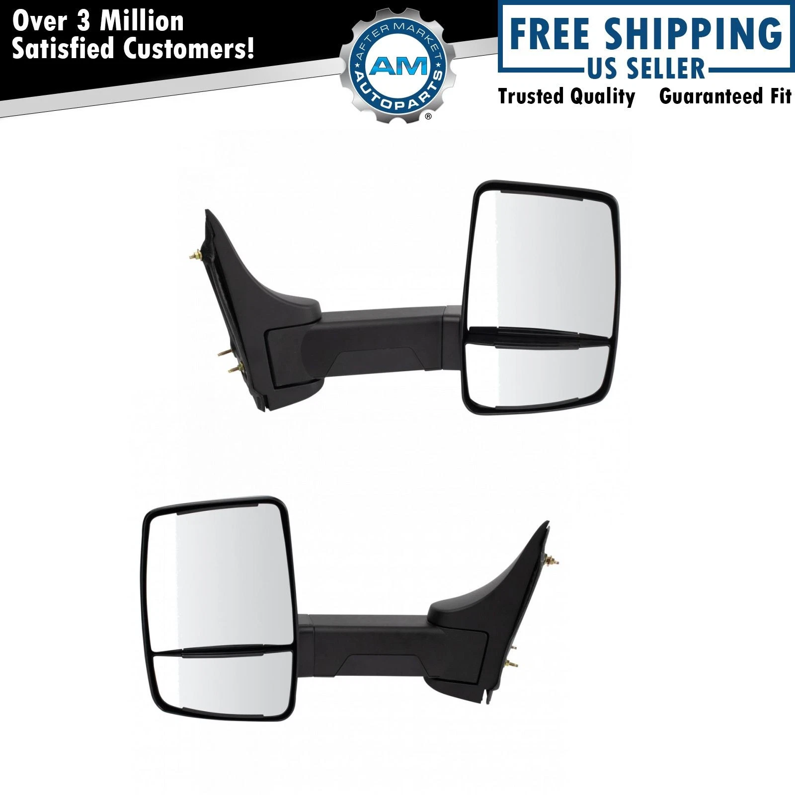 2pc Tow Mirror Set Pair Manual Textured Black for GM Cutaway Van Box Truck
