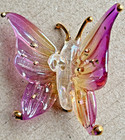 Pink & Yellow Blown Glass Butterfly Ornament Suncatcher Iridescent Gold Accents — photo 3