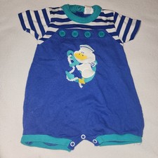 Vintage Buster Brown Baby Boy Sailor Duck Romper 12 M Striped Nautical Jumpsuit