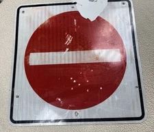 Vintage Retired No Entry Road Sign Autobahn  Man Cave Wall Art 24" x 24"