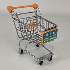 Mini Metal Shopping Cart Buggy Replica Dollhouse Desktop Storage Trolley Toy