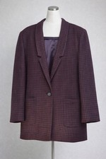Vintage 80s Peabody House Blazer Houndstooth Wool Blend   Oversized Burgundy