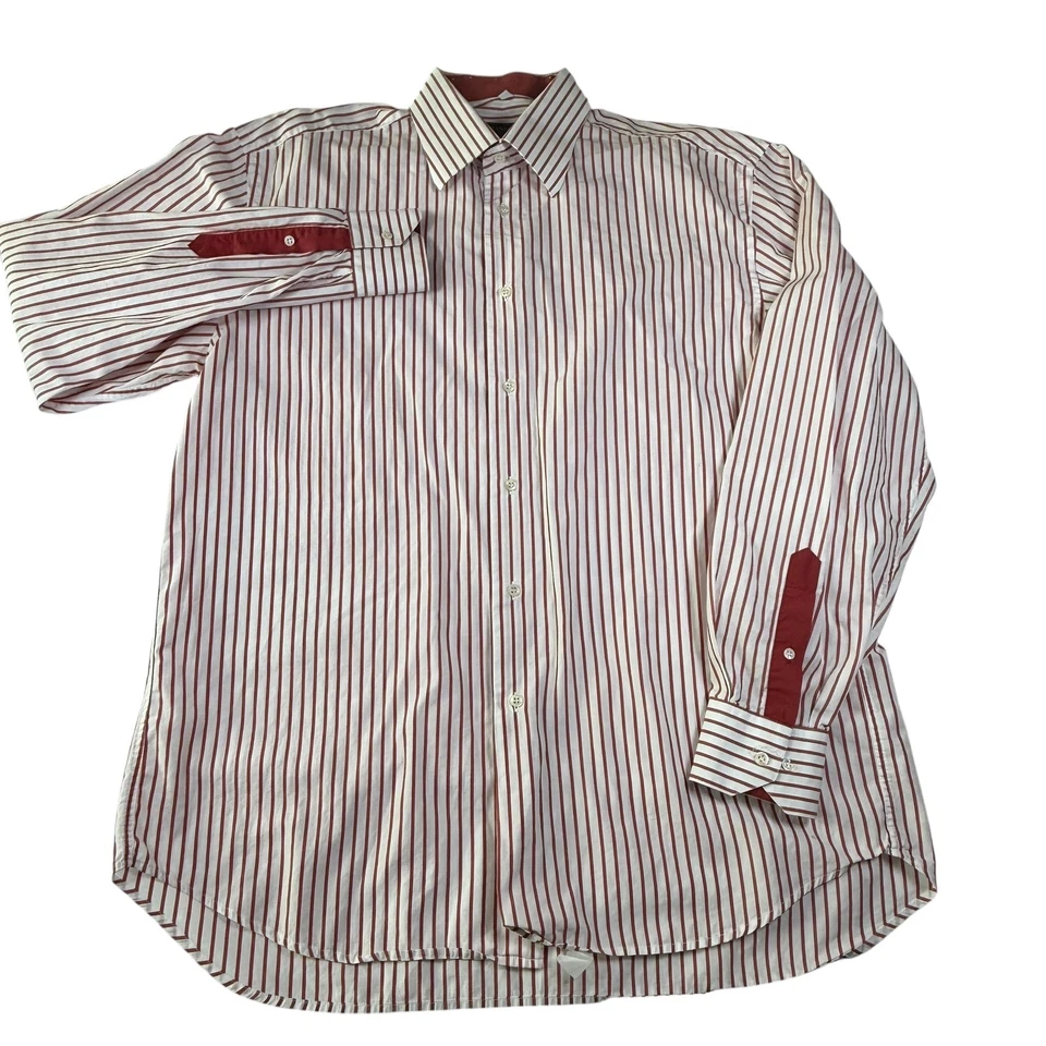 Vintage Brandolini Dress Shirt Red White Striped Italy Size 16.5 Christmas - Image 2 of 4