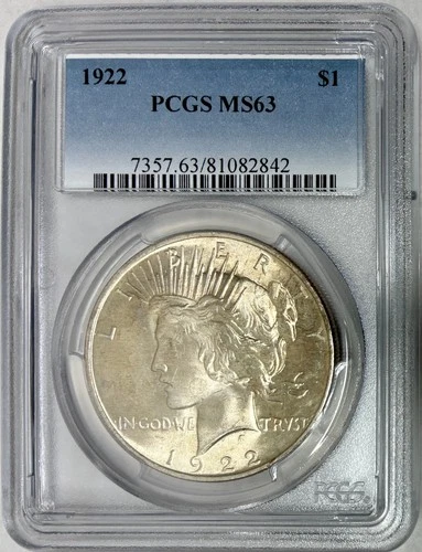1922 Silver Peace Dollar, PCGS MS-63, Nice Golden Toning!